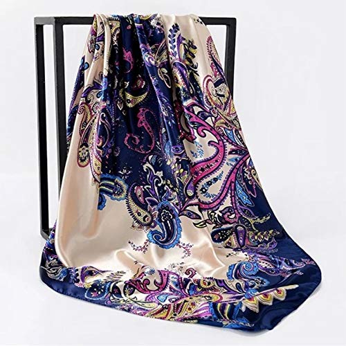 Châle Foulard en Soie Femmes Imprimer Cou De Cheveux Foulards Carrés Bureau Dames Châle Bandana Hijab Mouchoir Foulard Foulard Écharpe (66 90X90cm)