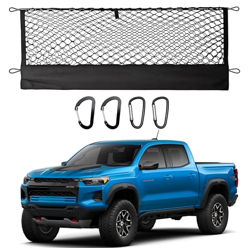 Truck Cargo Net for Chevy Colorado & GMC Canyon 2023-2025 Accessories, Envelope Style Pickup Cargo Net with Storage Bag, Heavy Duty Elastic Mesh Organizer with Carabiners, Secures Groceries & Gear