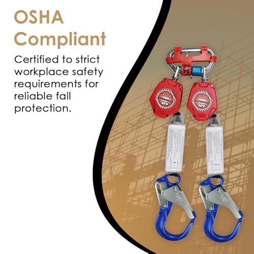 Image of AFP Demon 6 Foot Double Web Leg Self Retracting Lifeline Safety Yoyo, Shock Pack Absorber, Aluminum Rebar Pelican Hook & Aluminum Carabiner Fall Protection Arrest Limiter SRL | OSHA & ANSI Rated