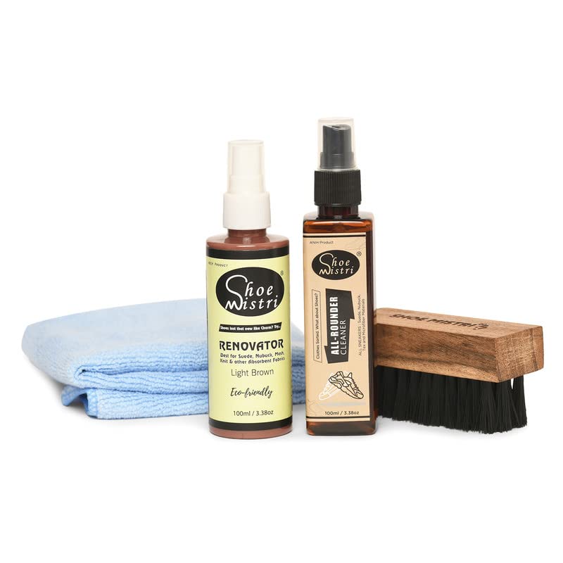 Shoe Mistri All Rounder Cleaner, Renovator (Light Brown), Handmade Cleaning Nylon Brush and Microfiber Shoe Cleaning Towel Combo – Best for Suede, Nubuck, Canvas, Knit and most other absorbent Fabrics (B0B7WTC6N9) Amazon Price History, Amazon Price Tracker