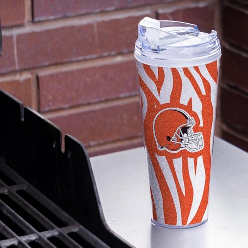 Image of Rico Industries NFL Football Glitter 24oz Acrylic Glitter Tumbler with Hinged Lid, Officially Licensed Double Wall Tumbler with Straw