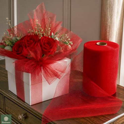 Image of Red Tulle Fabric Roll 6 Inch x 100 Yards Tulle Ribbon