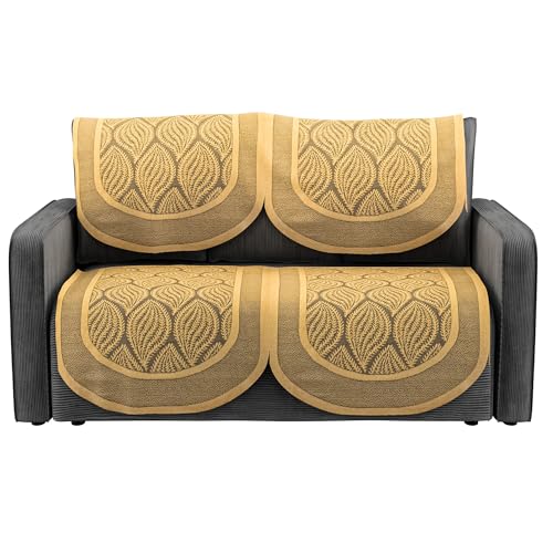 Image of Kuber Industries (Set of 4) Stylish & Durable Net Cotton Sofa Covers 2 Seater | Aesthetic Sofa Protector /Mat & Slipcover for Hall, Living Room & Office | Coconut Bright - Golden