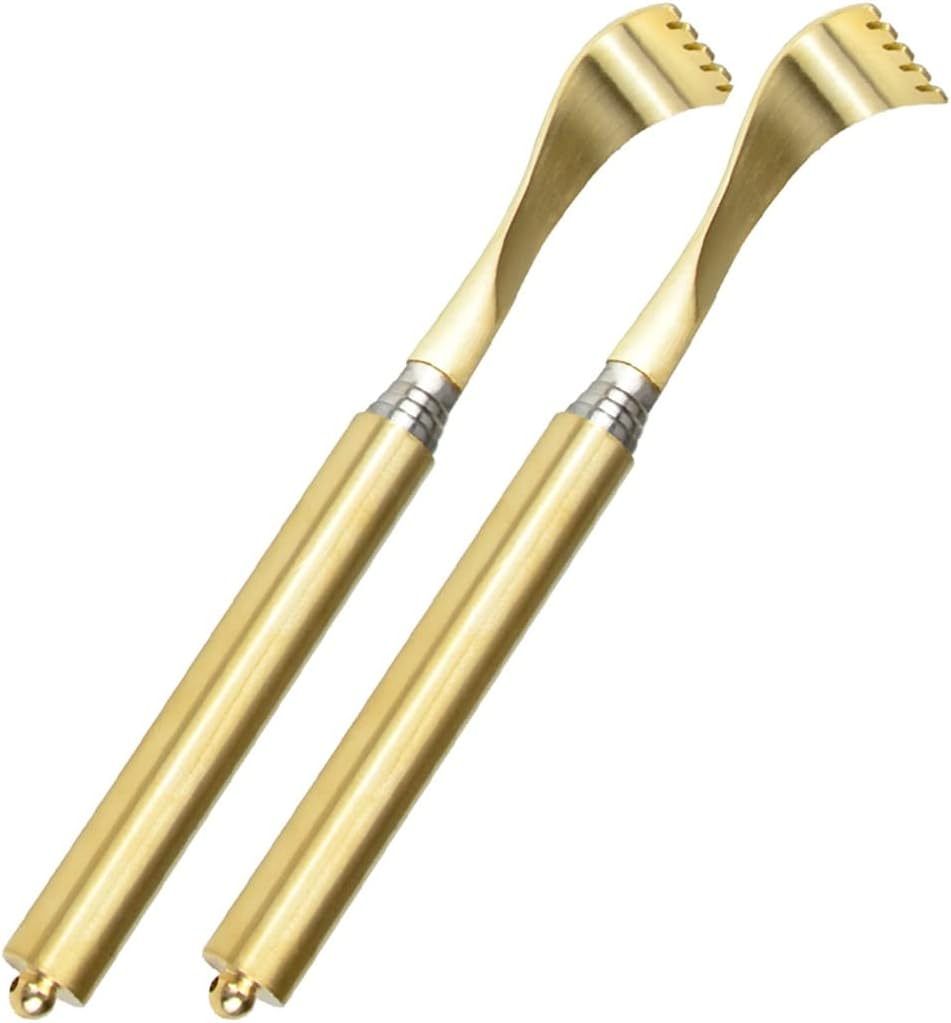 Back Scratcher for Men Extendable Home Retractable Brass Backscratchers, Creative Fu Character Decoration Scratching Tool, (Color : Gold*2, Size : 20-49cm)