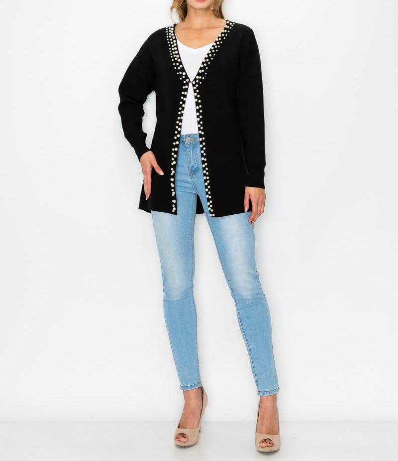 LifeShe Women's Pearls Cardigan Sweaters Long Sleeve V Neck Knit Sweater Loose Open Front Fall Winter Outwear Coats - Image 7
