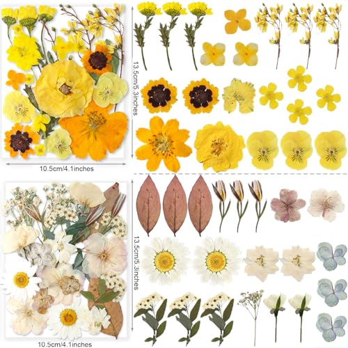 269 ​​Stück getrocknete gepresste Blumen für Kunstharz-Bastelarbeiten – YouthBro Set aus echten Naturblumen mit Schmetterlingsaufklebern für DIY-Schmuck Iridescent