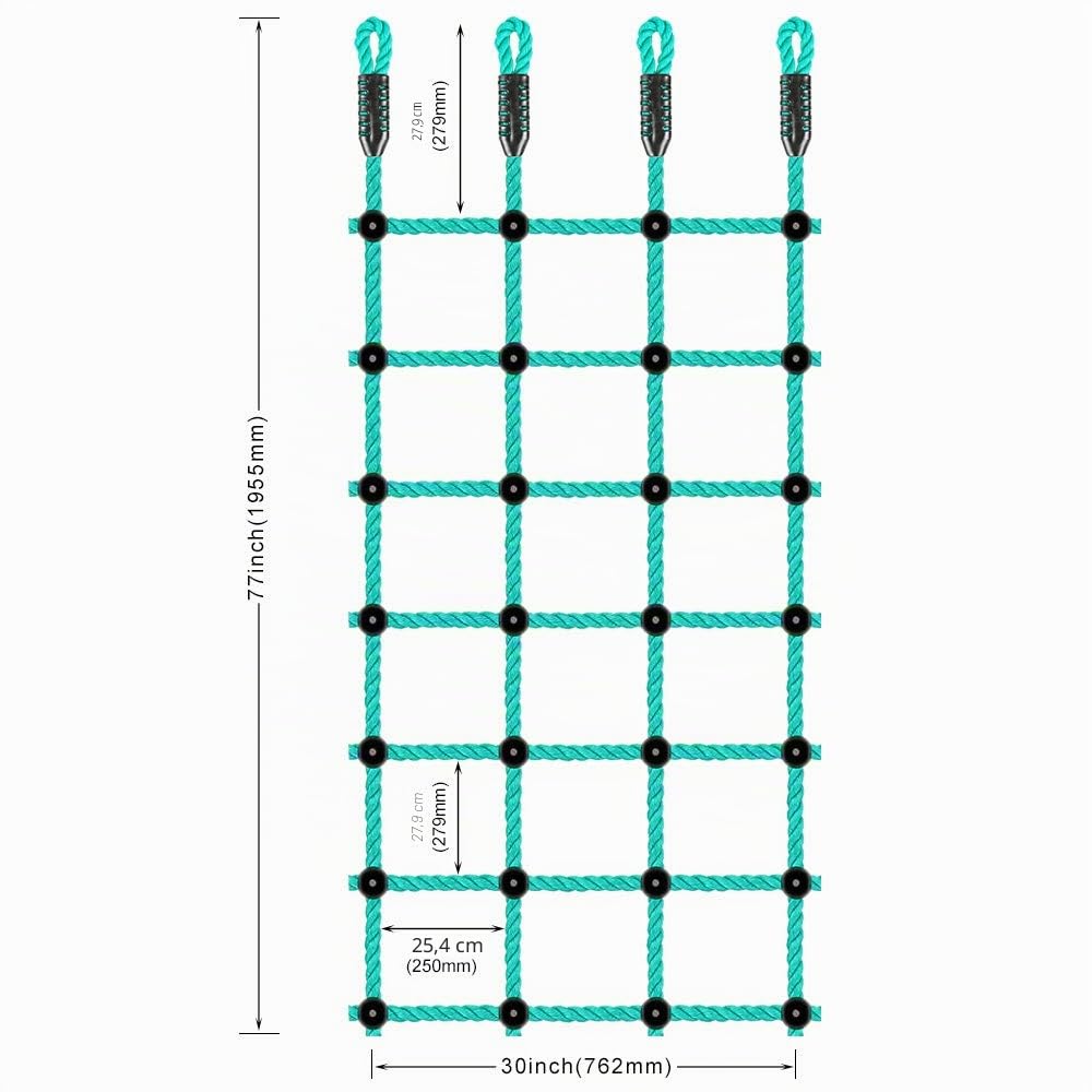 BeneLabel Kletternetz Kinder, 196 x 76cm Klettergerüst Netz Kinderzimmer Netz Nylonseil Leiter Spielturm Sicherheitsnetz für Kletterwand/Schaukelsetz/Baumhaus/Hindernisparcours, Grün