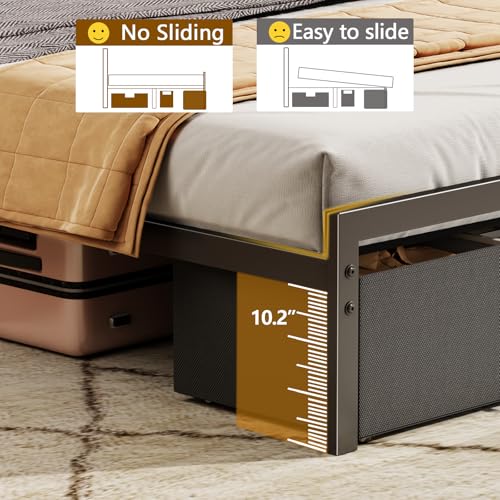 Furnulem Queen Size Bed Frame with Headboard Storage, Platform Bed Frame Queen Size with 2 Drawers, Charging Station and LED Lights, No Box Spring Needed, Noise Free, Easy Assembly (1000 lbs Capacity)