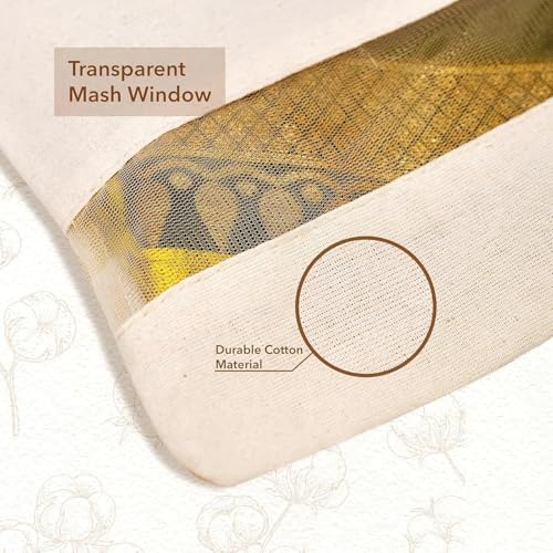 Image of Gritty Cotton Canvas Saree Bag Big Size Single (16x14 Inch) with Zip Closure for Clothes Bags and Wardrobe Organizer with Transparent Mesh Window, Beige (PACK OF 6)