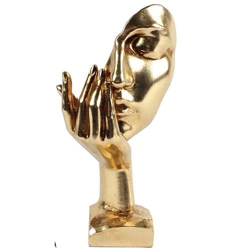 Thinker Statue 11.8″ H Gold Decor Art Women Face Figurine Resin Modern Home Decor for Home Decor, Collectible Figurine Table Decorations for Living Room Bedroom Office Desktop Bookshelf Decorative