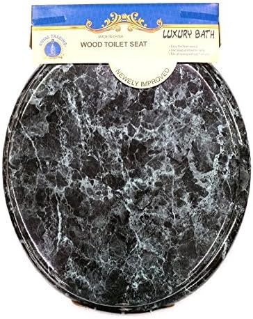 Round Standard Veneer Black Marble Wood Toilet Seat Closed Front Lid