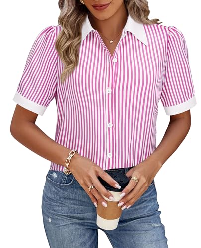 Women's Button Up Shirts Striped Button Down Shirt Short Sleeve