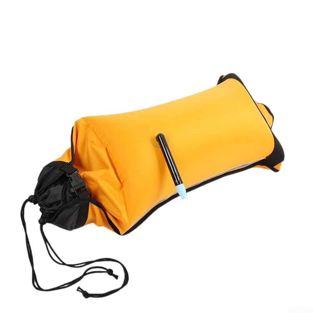 Paddle Float Bag, aufblasbar für Kanuboot mit Schnellverschluss-Schnalle, 72 x 38 cm, 210D beschichtetes Gewebe, gelb mit reflektierenden Streifen
