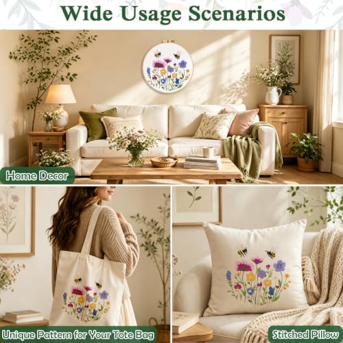 Image of Louise Maelys Embroidery Kit for Beginners, Wildflower Bee Embroidery Kit