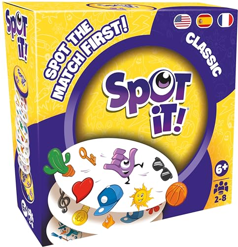 Asmodee Spot It! Classic Card Game (2024 Refresh) - Eco-Sleeve Edition 5-in-1 Visual Perception Game for Quick Reflexes and Family Fun Ages 6+ 2-8 Players 10 Minute Playtime