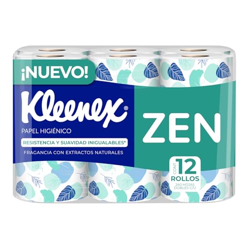 Kleenex Zen, Papel Higiénico de 12 rollos Con 240 Hojas Dobles