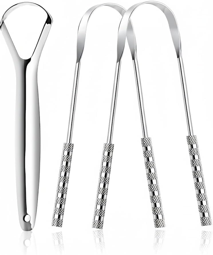 Juego de 3 limpiadores linguales de acero inoxidable – raspador de lengua de metal contra el mal aliento, rascador de tongua/toungescraper para una higiene bucal profunda, raspador de lengua de alta