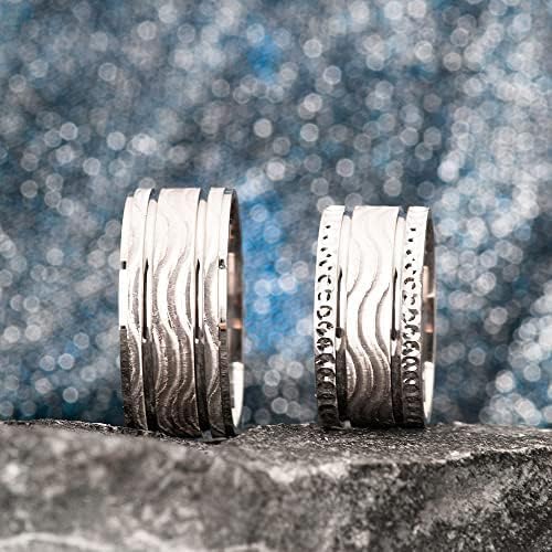 Conjunto de alianza de boda, conjuntos de anillos de boda a juego de plata para parejas, conjunto de anillos de boda de Plata de Ley 925 personalizado para hombre y mujer
