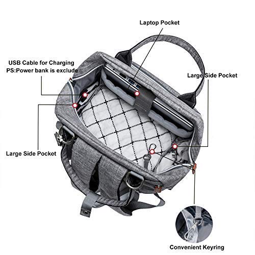 Diaper Bag Backpack Upsimples Multi-Function Maternity Nappy Bags for Mom&Dad, Baby Bag with Laptop Pocket,USB Charging Port,Stroller Straps,Light Grey