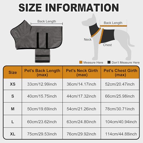 HezzLuv Bademantel für Hunde, Hundebademantel aus Mikrofaser für mittlere und große Hunde, super saugfähiger Haustier Trockenmantel, ganzjahres schnell trocknendes Hundehandtuch (Grau,M)
