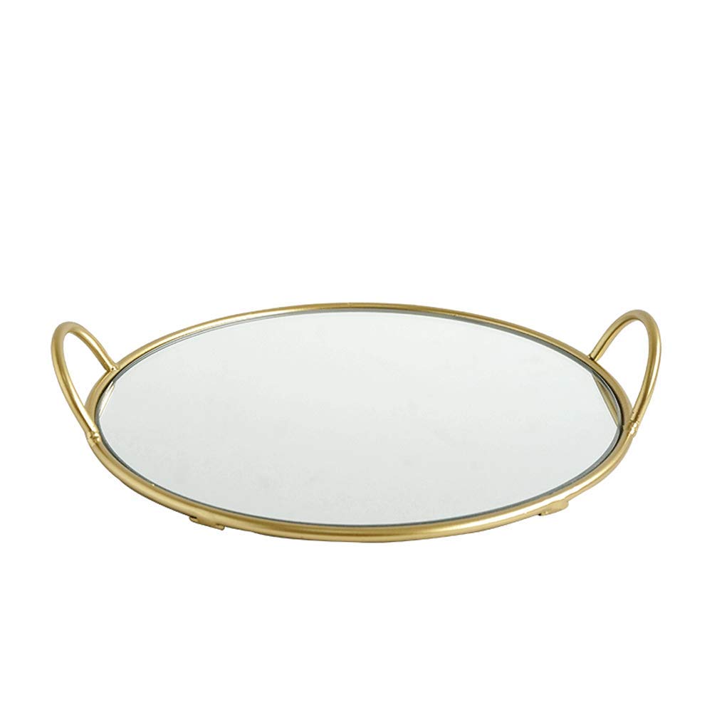 Ailznn Tray Mirror With Handle, Vintage Mirror Tray Perfume Vanity Tray Decorative Jewelry Organizer Makeup Tray For Bathroom, Bedroom, 22Cm