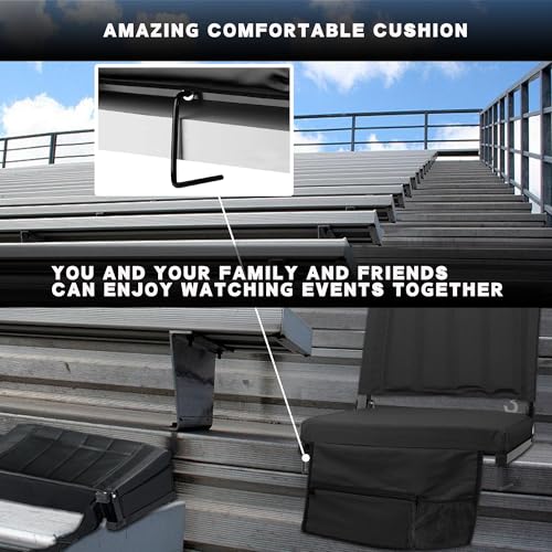 Stadium Seats for Bleachers with Back Support and Wide Padded Cushion, Portable Folding Bleacher Chairs with Backrest and Shoulder Strap, Perfect Bleacher Cushion for Sports Event (1 Pack, Black) by YULUOO - Image 6