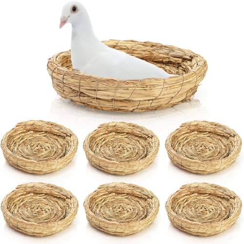 Eorbow 6 Packs Woven Straw Bird Nests, 8' Handmade Flat Base Spawning Nest, Small Animal Breeding Bed Hatch House Cage Accessories for Dove Pigeon Parrot Cuckoo Sparrow Rabbits Chinchillas Hamster