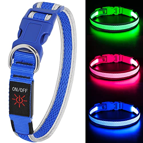 Leuchthalsband Hund(Halbleuchtend blau M), Colaseeme LED Hunde Leuchthalsband, Wasserdicht Hundehalsband Leuchtend, HundeleuchthalsbäNder Aufladbar für Pet Night Walking Safety, blau M