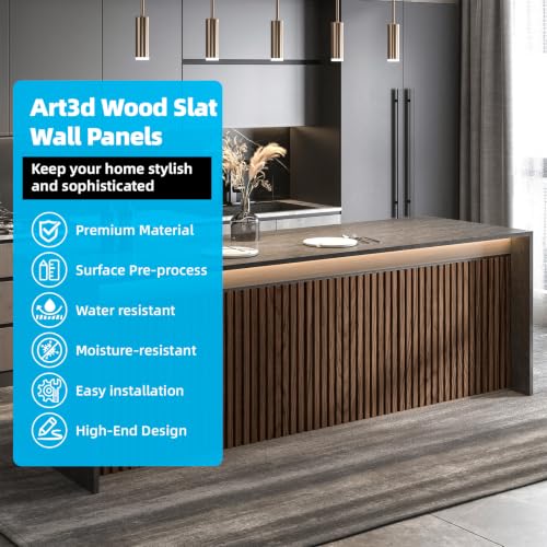 Image of Art3d Wood Slat Wall Panels, Fluted MDF, 6-Pack, 94.6 x 7.4 in,Walnut