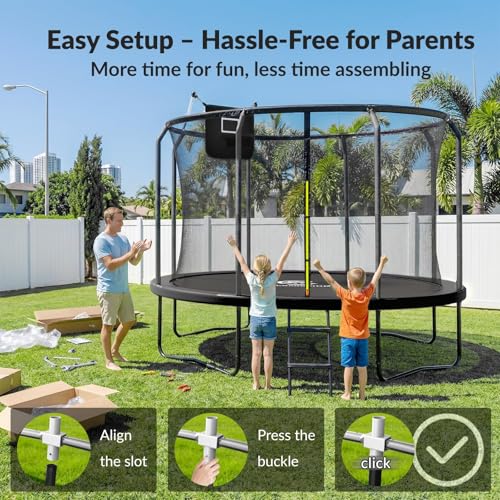 Image of ACWARM HOME Trampoline Outdoor 8FT 10FT 12FT 14FT 15FT 16FT Trampoline with Basketball Hoop and LED Lights, Recreational Trampolines for Kids and Adults with Enclosure Net & Ladder, ASTM Approved