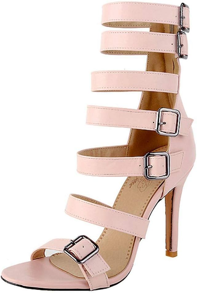 KOKOMOMO Womens Stiletto Gladiator Strappy Sandals Roman Heel Boots