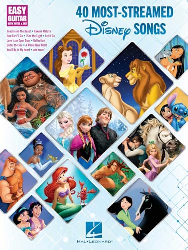 40 Most-Streamed Disney Songs | Easy Guitar Sheet Music with Notes and Tablature | Beginner Disney Songbook for Guitar Students | Pop Movie Favorites for Practice and Performance