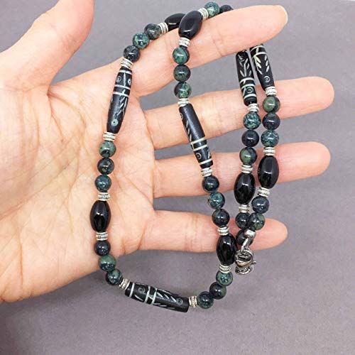 Mens Tribal Style Necklace - Carved Bone, Black Onyx, Kambaba Jasper, Handcrafted (18 Inches) #TOP3