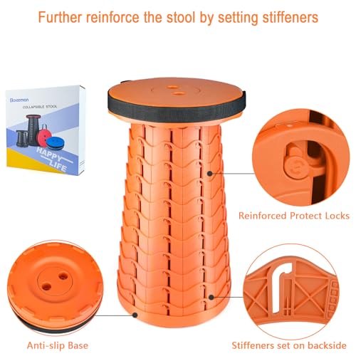 Image of Boreeman Upgraded Folding Stool Lightweight Yet More Sturdy with Load Capacity 400lbs Portable Collapsible Stool for Camping Fishing Hiking BBQ (All Orange)