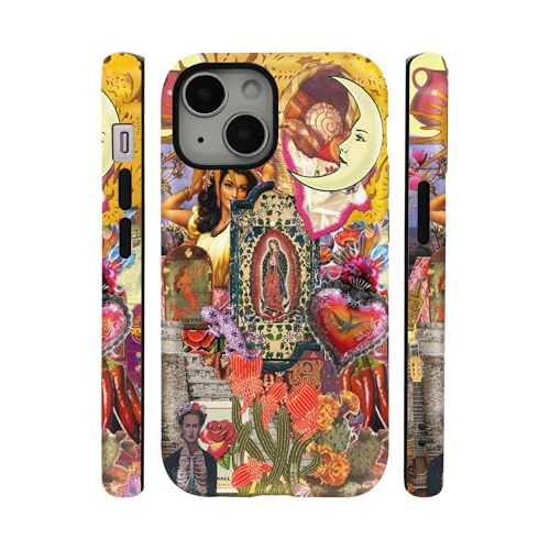 qizjio Mexican Folklore Art Collage Phone Case, Shockproof Protective La Virgen De Guadalupe Cover for iPhone 12 Mini/13 Mini