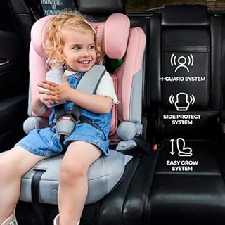 Kinderkraft I-COMFY, Seggiolino auto, Per bambini, Regolabile (76-150 cm), Schienale regolabile, Cintura di sicurezza a 5 punti, EASY GROW SYSTEM, Facile installazione, Rosa