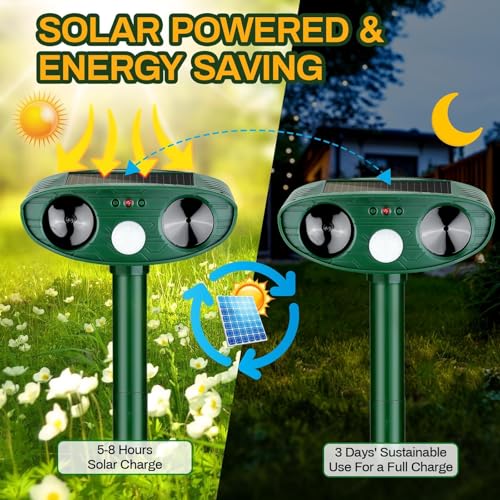 4 Pack Solar Ultrasonic Animal Repellent Outdoor Deer Repellent Devices Deer Cat Deterrent with Motion Sensor to Scare Squirrel Rabbit Dog Repellent for Yard Garden - Image 4