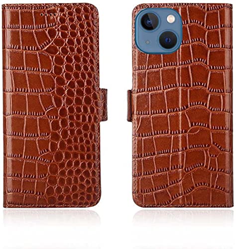 Funda magnética para iPhone 13 con función atril y tarjetero integrado en cuero marrón