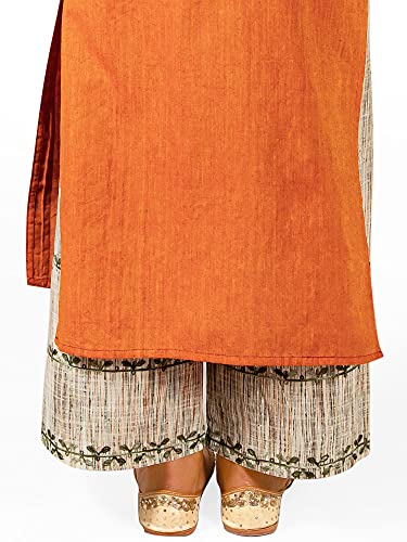Image of d'WiU 100% Khadi Cotton Fabric Long Princess Line Long Kurta /Kurta Set /Suit with Embroidered Palazzo Pant for Women's & Girls,-01 Piece-Sleeves : 3 /4 th sleeves