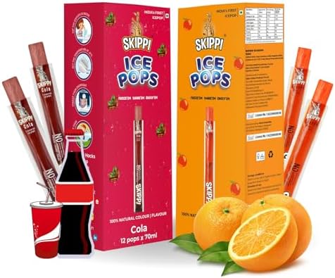 Skippi Icepops Freezer Pops, Juice Bars, Ice Pops - Cola & Orange Flavors (12+12 Pops) - Vegan, Gluten-Free, Dairy-Free, No Artificial Flavors or Preservatives