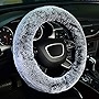 KAFEEK Frost Fluffy Microfiber Plush Steering Wheel Cover for Winter Warm, Universal 15 inch Soft Fuzzy Steering Wheel Cover,Cool Black