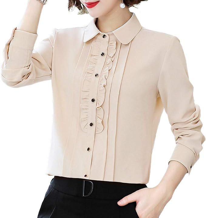 Amazon オフィス シャツブラウス 長袖 白 ブラウス レディース カジュアル トップス フリル ワイシャツ 春 秋 厚手 無地 上品 通勤 ビジネス 事務服 Ol 冬 シャツ ブラウス 通販