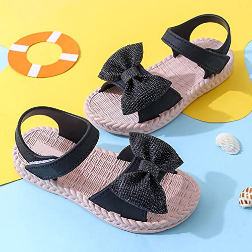 Kid Baby Girls Boys Child Shoes Summer Sandals Soft Rubber Sole Anti Slip Sandals Bowknot Princess (Black, 9.5 Toddler)3
