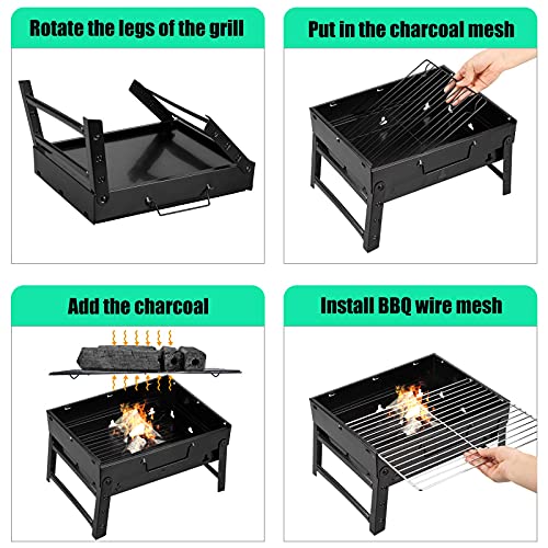 AGM Holzkohlegrill Picknickgrill Edelstahl Kleiner Grill Portable Campinggrill Abnehmbare BBQ Grills für Outdoor Garten Party