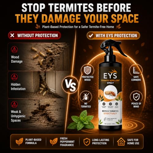 Image of EYS Termite Repellent Spray for Termites and Borers, 240ml, Liquid, Natural Herbal Extracts and Peppermint Oil, Baby and Pet Safe, Pack of 2