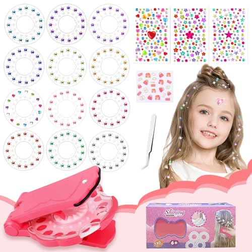 NYZQIW Hair Bedazzler Kit, máquina brilhantes cabelo menina com 180 pedras preciosas e 3 autocolantes autocolantes autocolantes para crianças, autocolantes de unhas ferramenta de penteado de Bedazzler