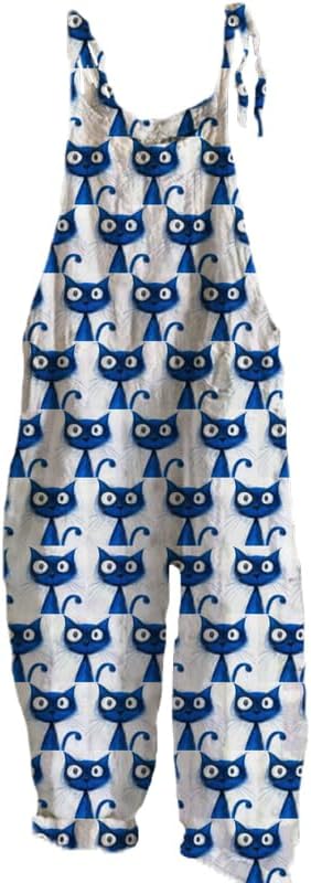 MARSVOVO Womens Overalls Plus Size Loose Fit Animal Print Sleeveless Jumpsuit Wide Leg Romper Casual Jumpsuits with Pockets