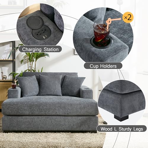 image for Merax Modern Upholstered Indoor Chaise Lounge with Pillows, Charge Sta