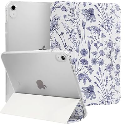 MrARTIST for iPad A16/10th Generation Case - Cute Women Girls Girly Kawaii Aesthetic Preppy Kawaii Chic Cool Design Cover for Apple Tablet for iPad A16/10 Gen 11 Inch 2025, Blue Line Flower