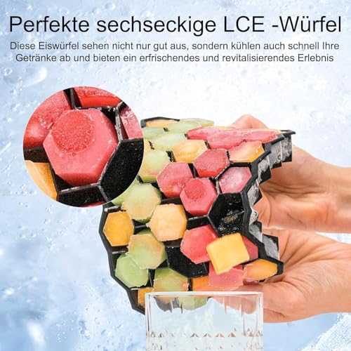 Image of AIG Silicone Ice Cube Trays with Lids - 3 Pack Easy-Release Hexagon Ice Maker for Freezer, Reusable Food-Grade Ice Molds for Cocktail Bar, Whiskey, Iced Coffee & Home Kitchen (Black)